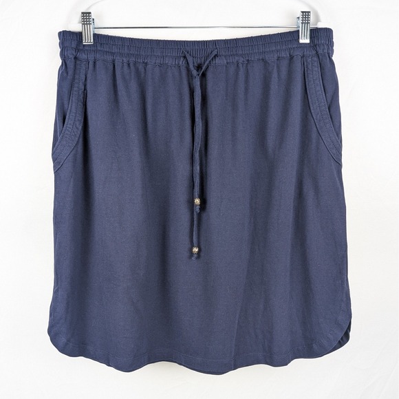 Susan Graver Navy Blue Skirt Drawstring Pockets L Athleisure Casual Boho Comfort - Picture 2 of 10
